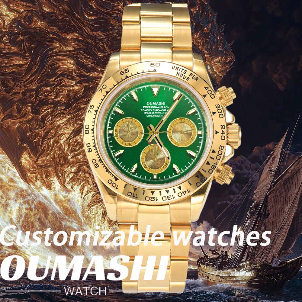 Customized 39mm VK63 Watch Men's Chronograph Sapphire Glass VK63 Dial Luminous Hands Stainless Steel Men's VK63 Sports Watches