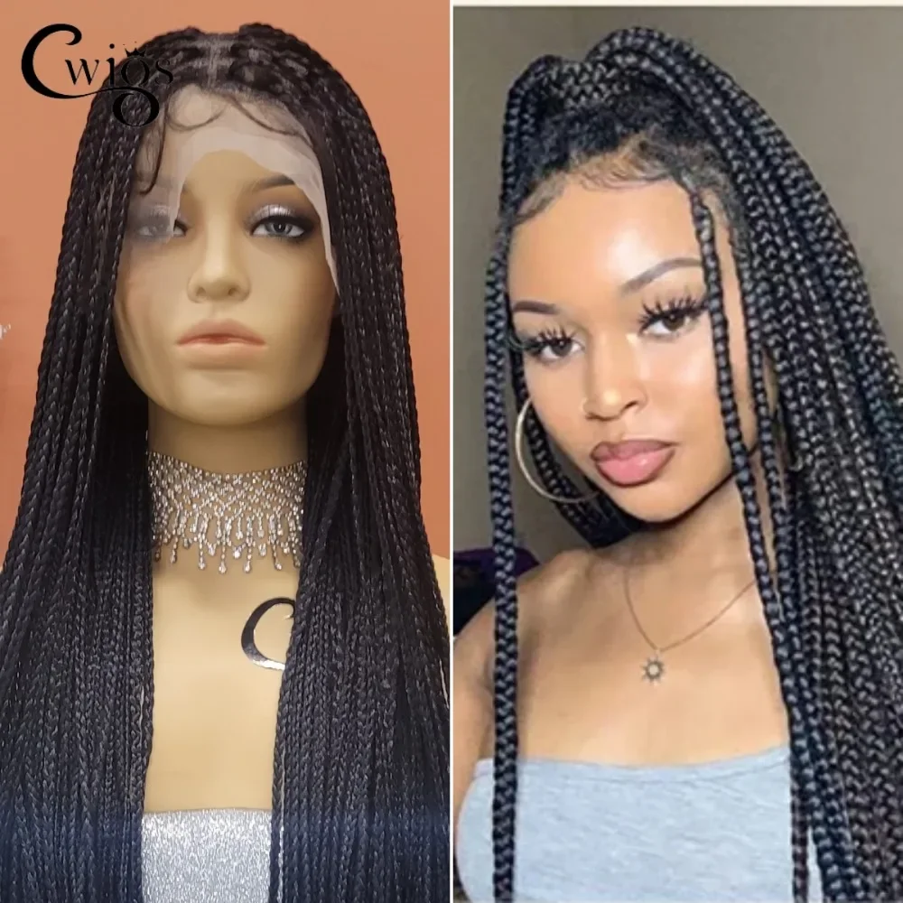 CWIGS Black Braid Wig for Black Woman 36 Inch Synthetic Full Lace Wig Fashion Cornrow Braids Lace Wigs with Baby Hair Glueless