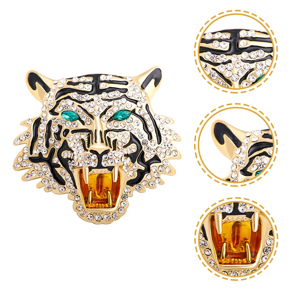 Tiger Brooch Scarf Pin Suit Lapel Necklace Charms Rhinestones Corsage Brooches for Women Grade 3a Pendant Men's