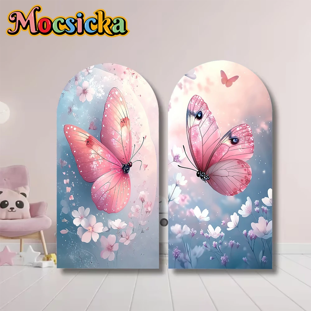 

Mocsicka Arch Backdrop Cover Double-Sided Baby Shower Girl Birthday Party Arched Background Butterfly Flowers Decor Studio Props