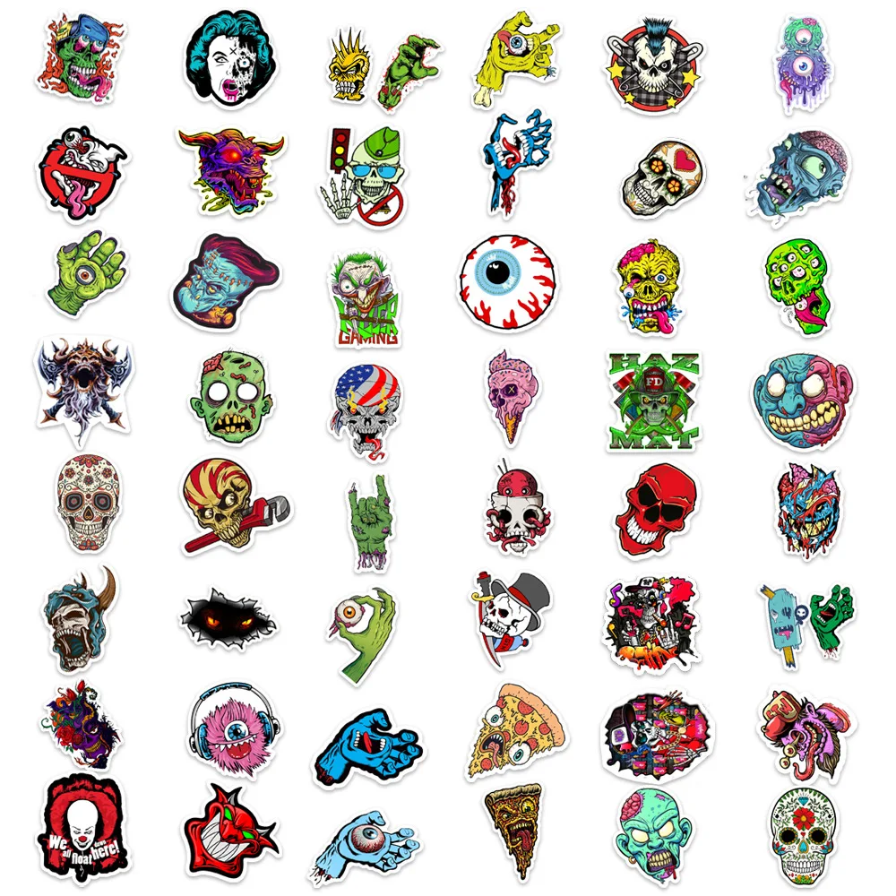 50 pezzi Horror Graffiti Terrore Teschio Serie Adesivi fai da te Laptop Chitarra Casco Bagagli Skateboard Adesivo per auto