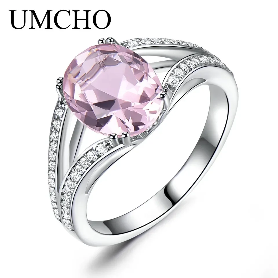 

UMCHO Real 925 Sterling Silver Jewelry Created Oval Pink Tourmaline Rings Wedding Band Cocktail Rings For Women Fine Jewelry