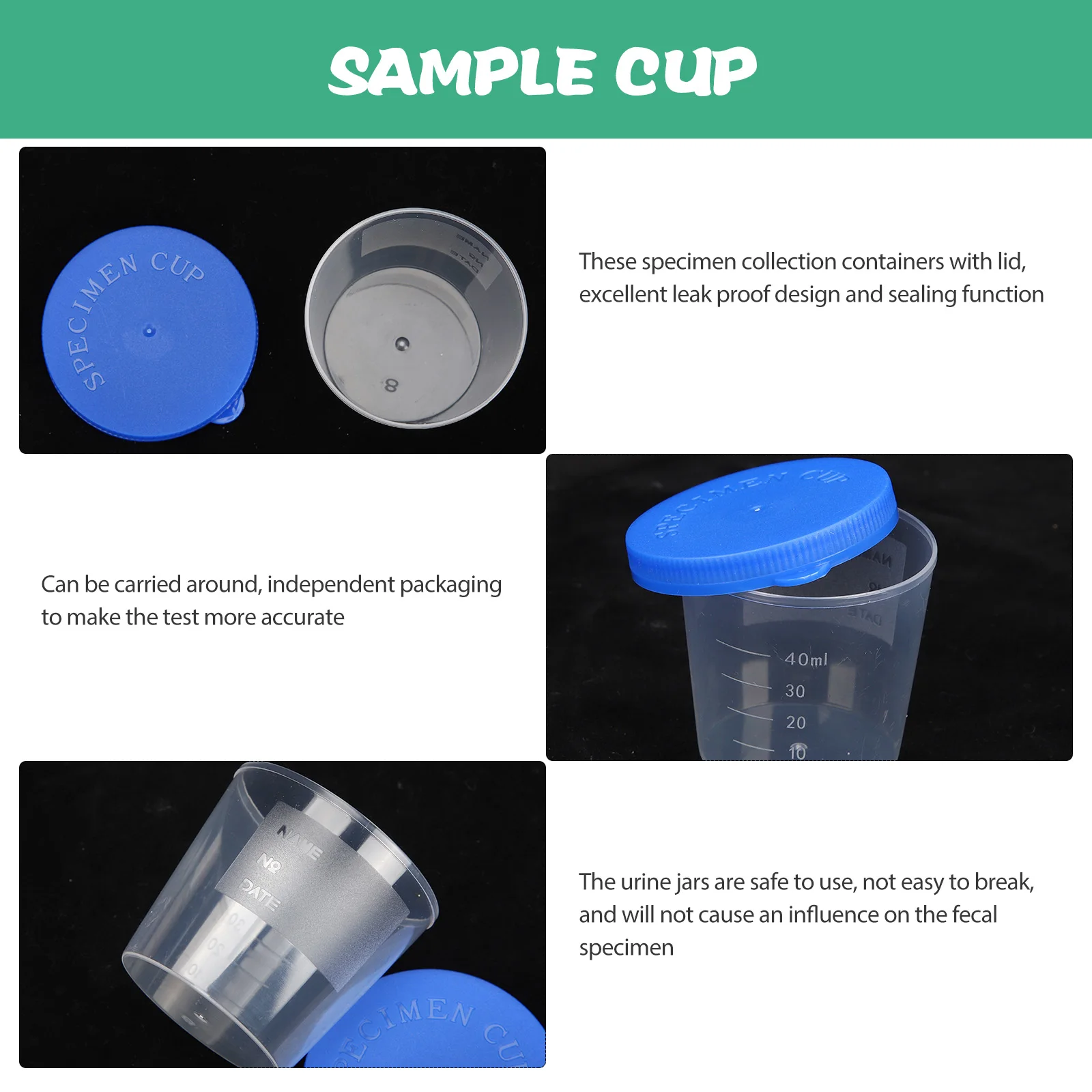 

50 Pcs Sample Jar with Lid Cups Urine Container Collection Specimen Containers Collector Plastic Lids Man for Women