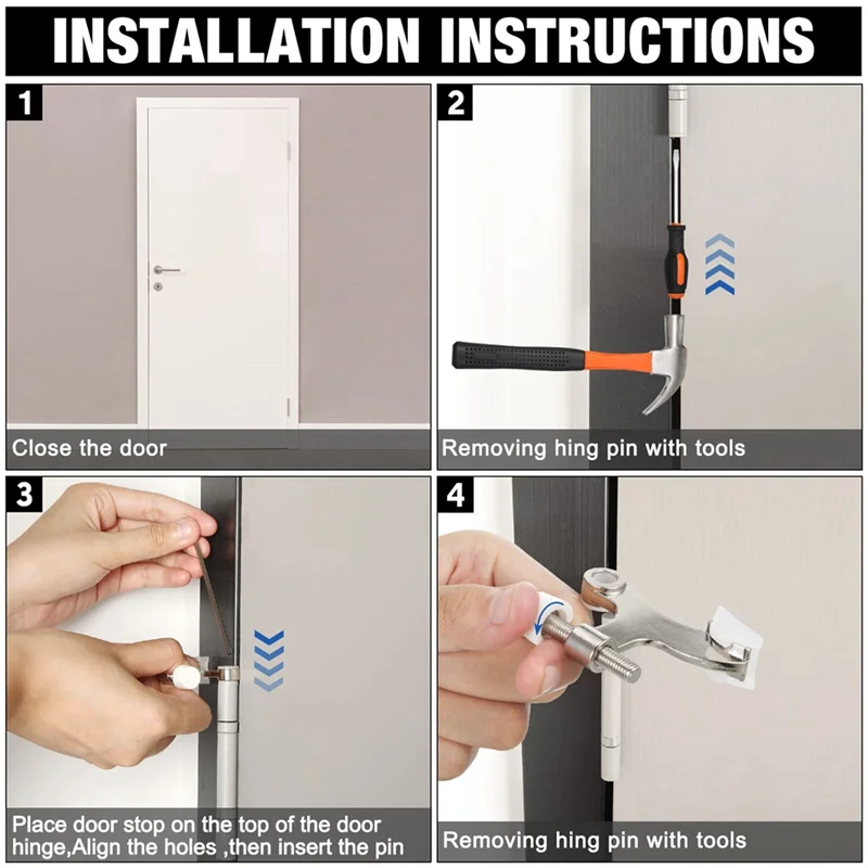 

ABUN-20Pack Hinge Pin Door Stops Satin Brushed Door Stopper Adjustable Heavy Duty Hinge Door Stopper With Rubber Bumper Tips