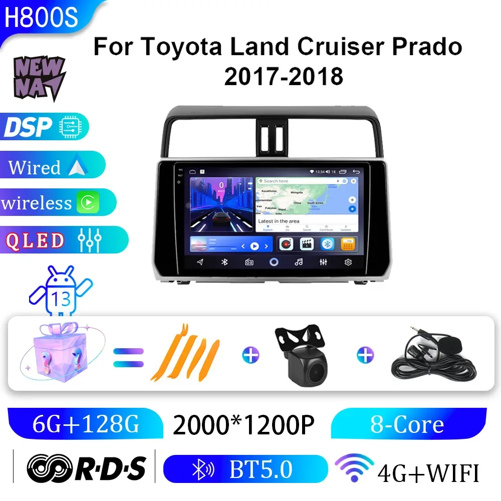 

New Nav Car Radio for Toyota land cruiser prado 2017-2018 Wireless Apple CarPlay Android Auto BT MirrorLink Backup Camera Stereo