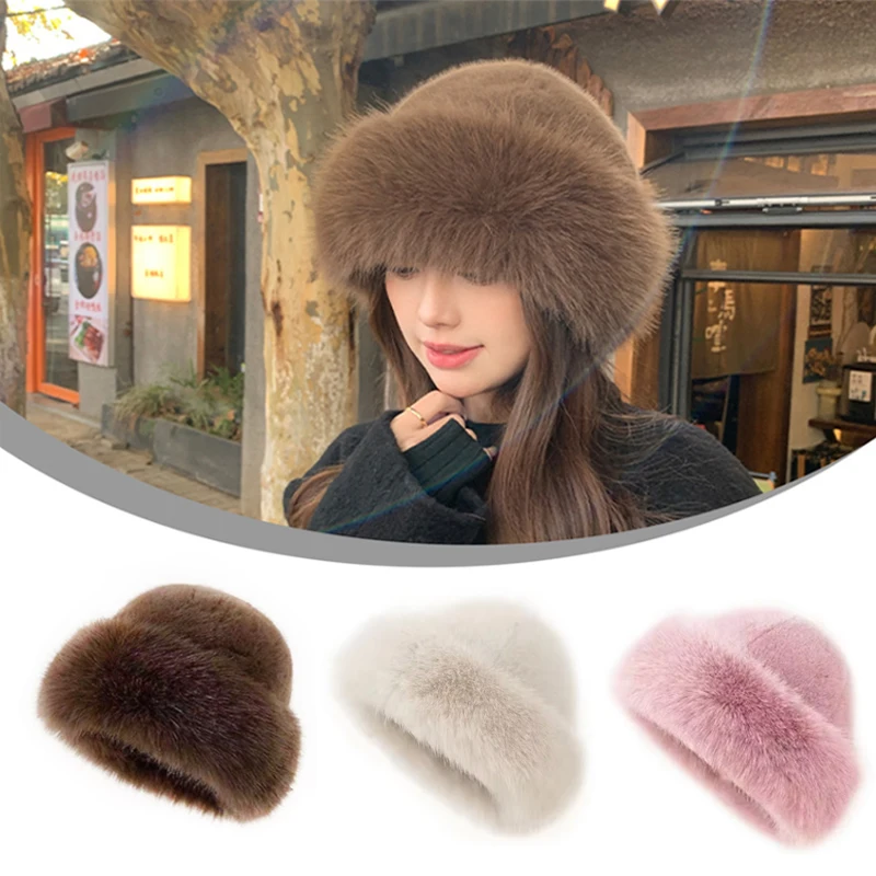 

Premium Sense of Hundred Matching Plush Fisherman's Cap Fur Mongolia Cap Without Brim Imitation Sable Ski Riding Warm Hat