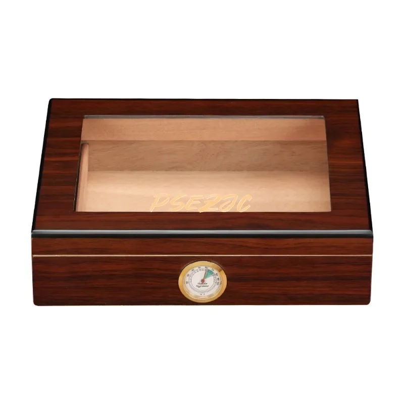 Simple and Portable Large Capacity Cedar Wooden Cigar Travel Moisturizing Storage Cigarette Box Glass Top Display