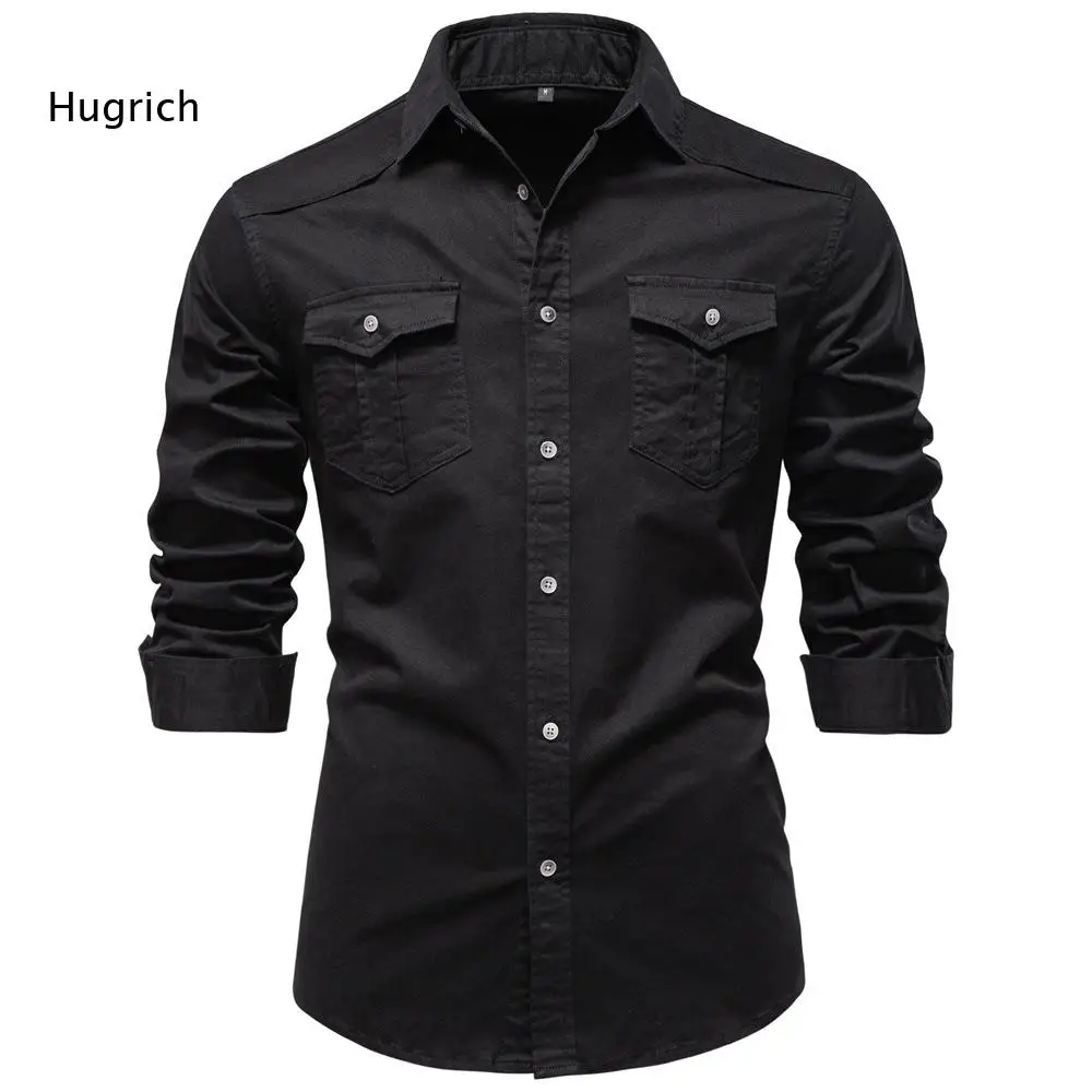 Mens Regular Long Sleeve Lapel Collar Button Shirt Featuring Two Chest Flap Pockets For Casual Office And Daily Leisure Wear
