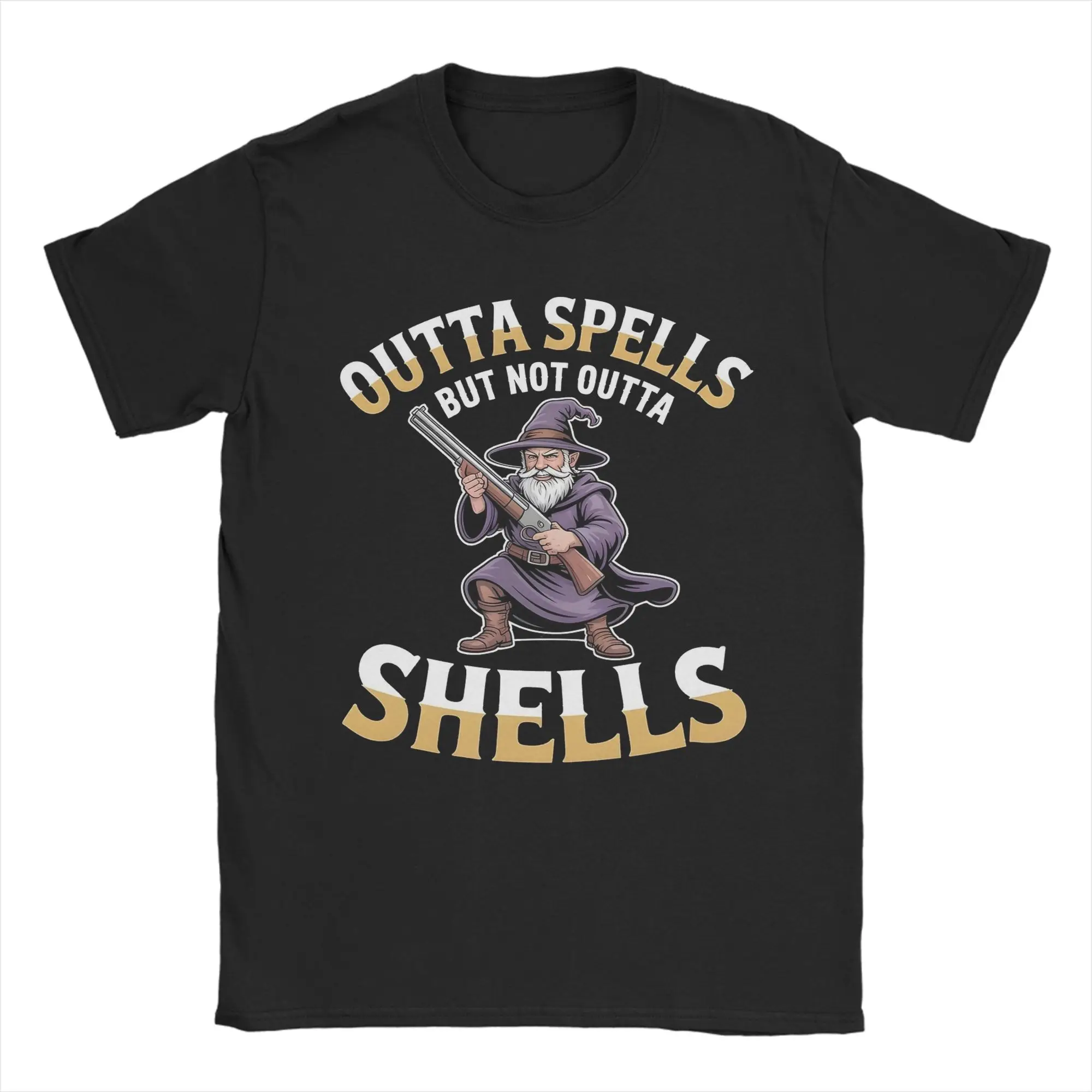 Outta Spells But Not Outta Shells Wizard Meme T Shirt Men's  Cotton Unique T-Shirts O Neck  Tees Short Sleeve Clothes Plus Size
