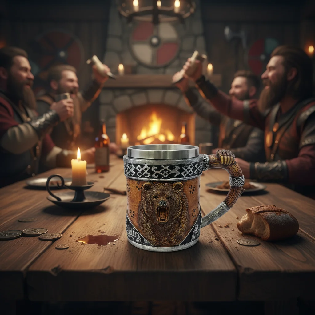 1 PC Viking Wild Grizzly Bear Beer Tankard Mug, 450ml Detachable Stainless Steel Liner 3D Resin Embossed Stein