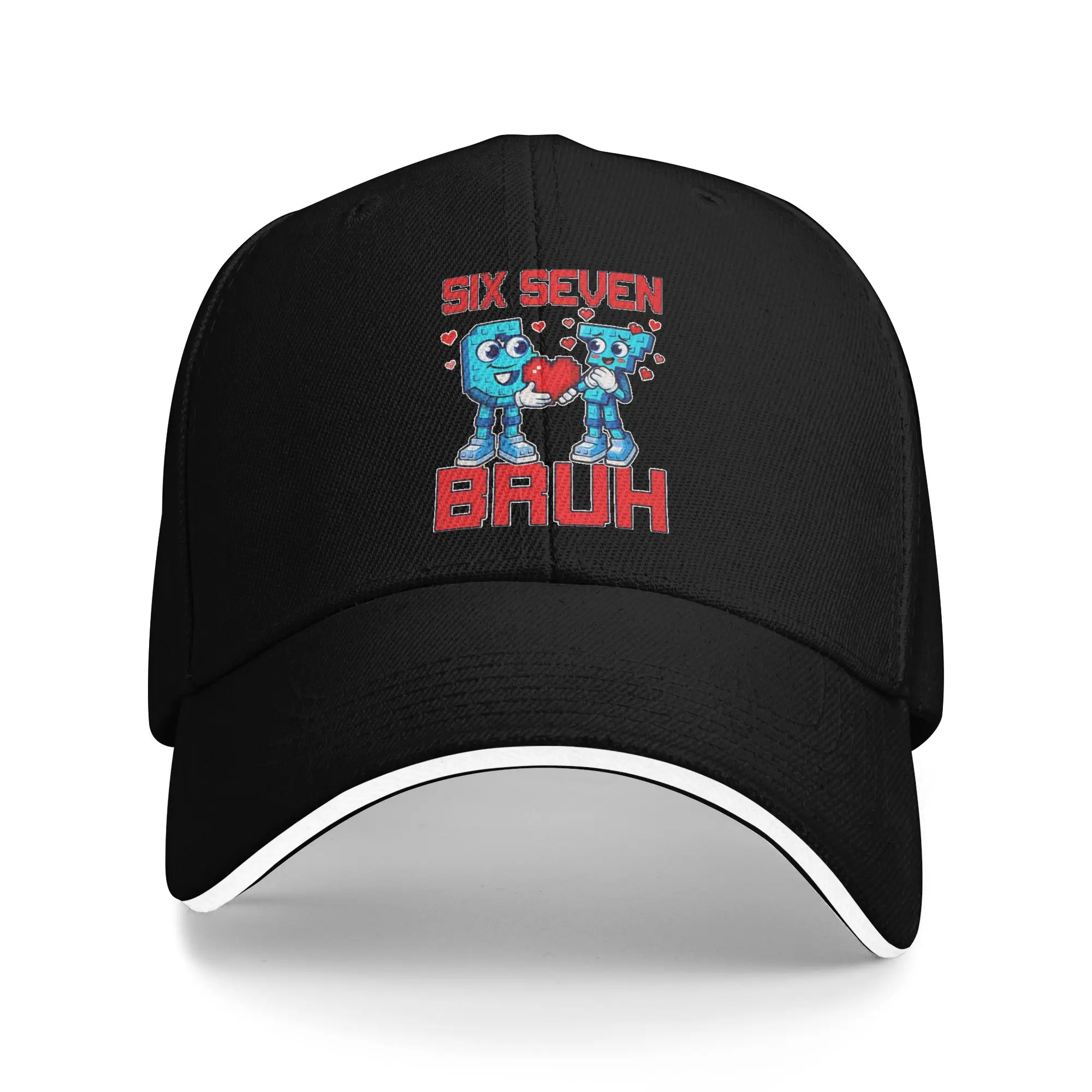 SIX SEVEN BRUH Pixel Valentine Number 67 Funny Meme Baseball Cap Merchandise Retro Dad Hat For Unisex Golf Headewear Adjustable