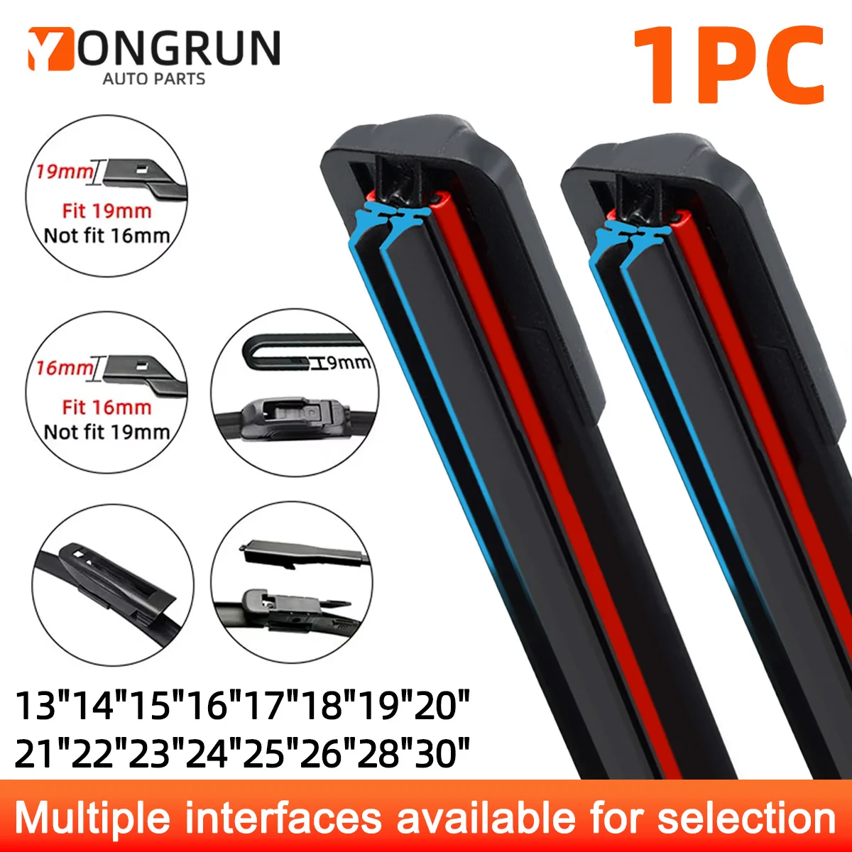 YONGRUN 1PC Dual Rubber Strip Wiper Knochenloser Dual Rubber Strip Wiper für die Windschutzscheibe des Autos, mehrere Größen und Modelle zur Auswahl