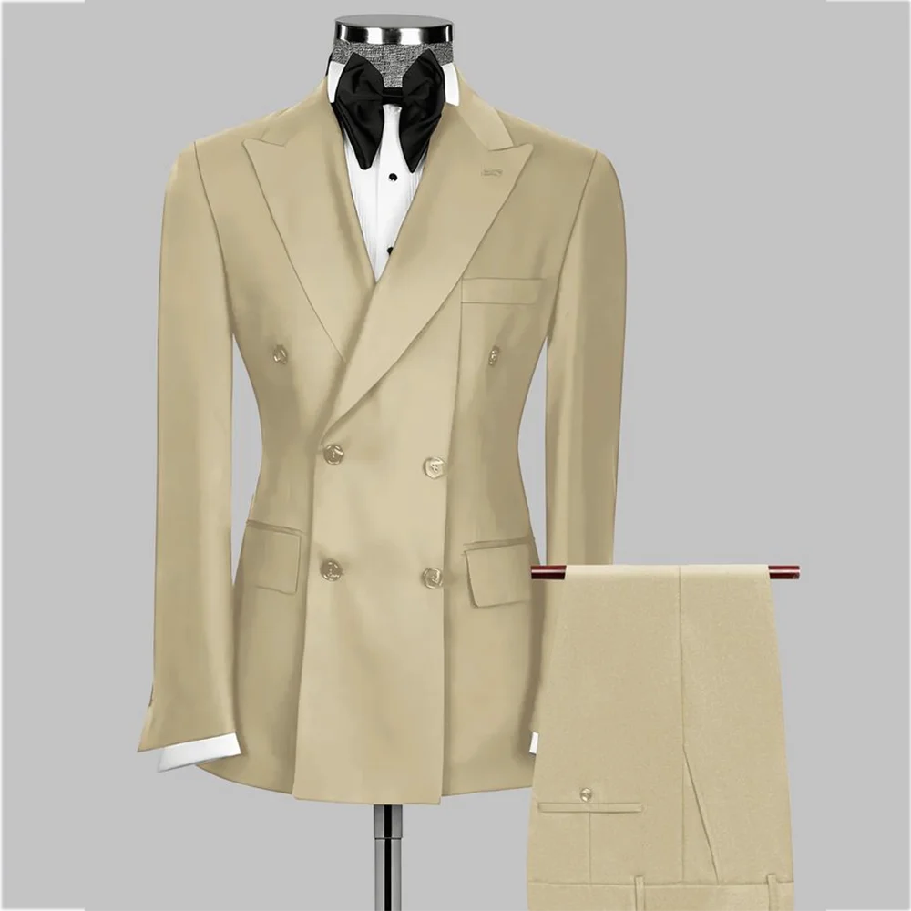 

Тонкий мужской костюм с остроконечными лацканами, комплект высокого качества, блейзер, двубортный плиссированный деловой повседневный деловой свадебный костюм