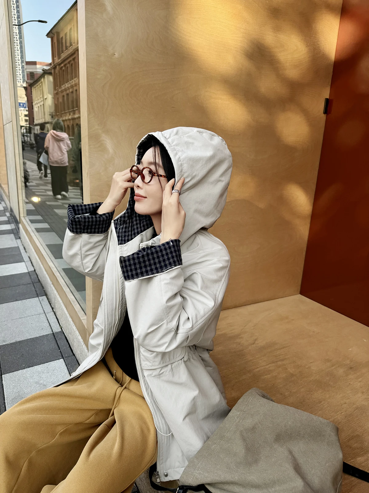 

FEELROOM Теплая хлопковая куртка с капюшоном в стиле пэчворк, свободного кроя, с длинными рукавами, на молнии, для зимних поездок на работу