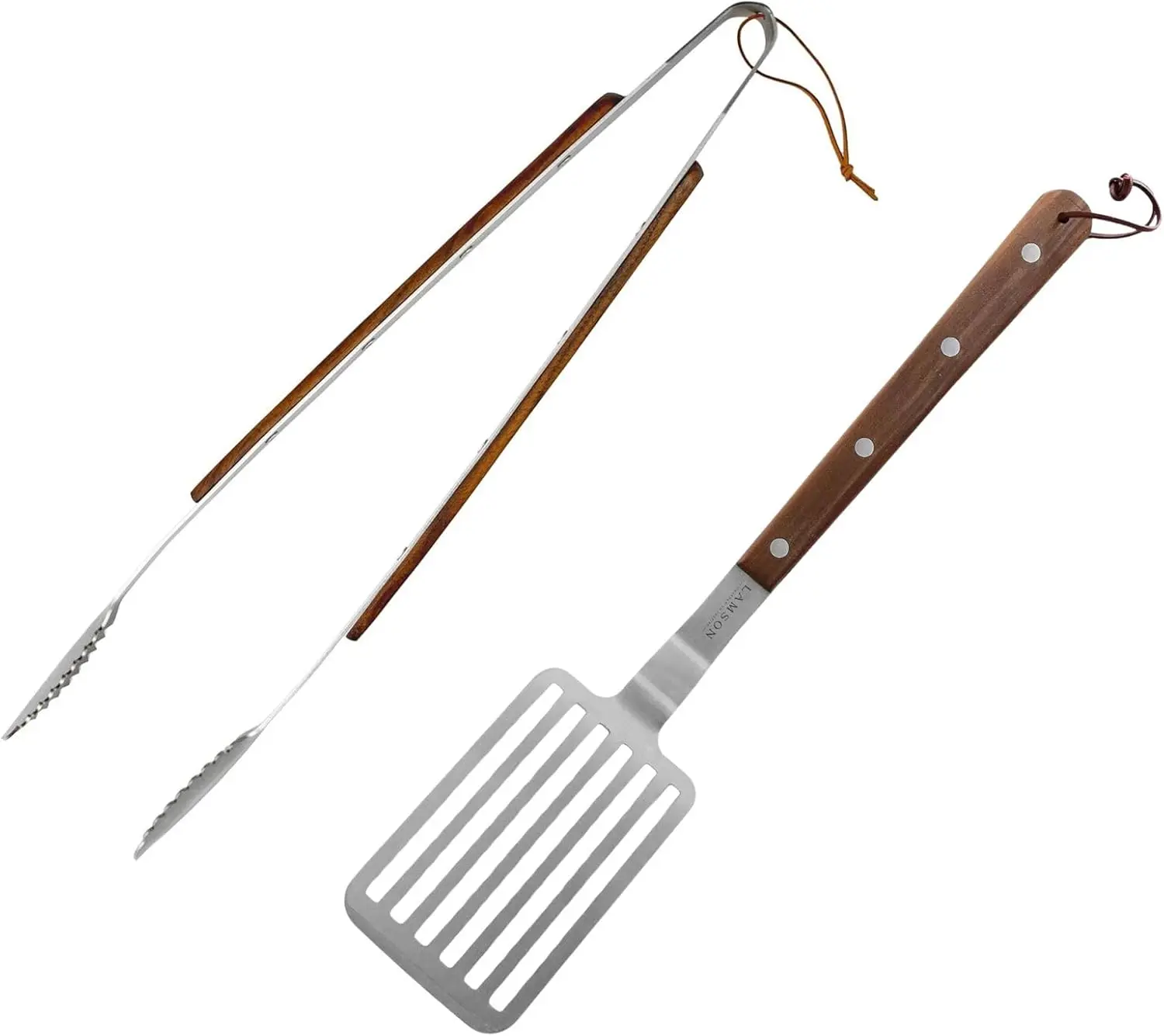 Premier BBQ Tongs and BBQ Turner with Riveted Walnut Handle