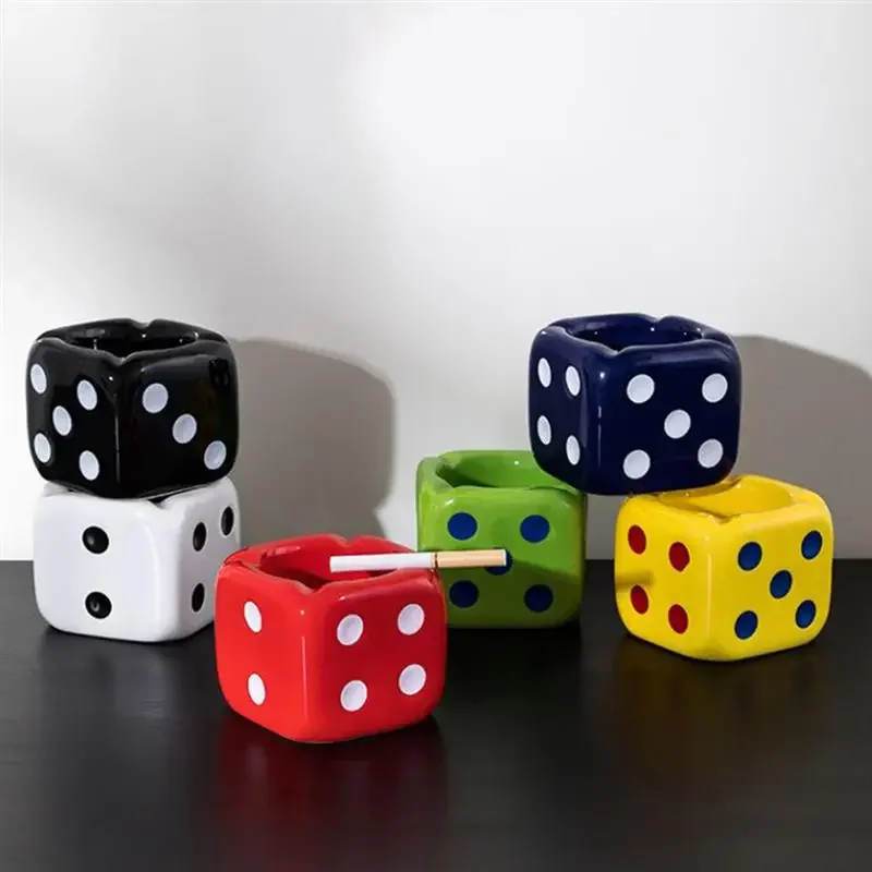 New Creative Ceramic Ashtray Unique Dice Shaped Cigarette Ashtray Adorable Ash Tray Desktop Adornment For Home Office Decor, 1Pc