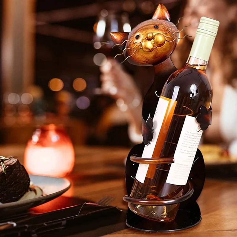 Cat Shaped Wine Holder Stand Metal Decorative Cat Wine Bottle Holder Sculpture, Easy To Use Durable