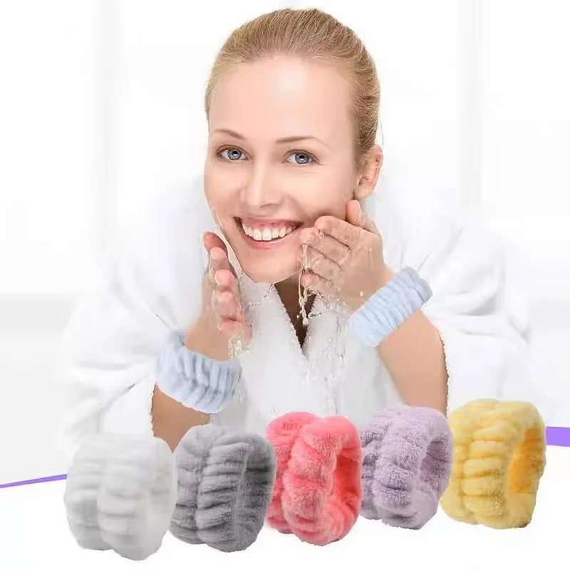 2pcs Flannel Washing Face Wristband For Women Absorbent Wrist Sweatband Makeup Hair Band Liquid Spa Washband Wrist Band Hairband
