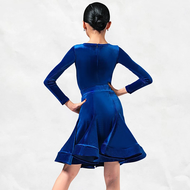 Velvet New Children's Latin Dance Costume Girl's Ballroom Danceing Competition Performance Clothes Rumba Samba Stage Suit VBH756