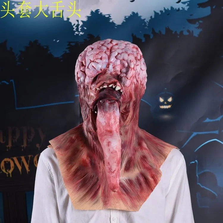 Nuova maschera di riso per cervello horror Maschera senza volto a lingua lunga Maschera di Halloween per ragazza Costumi e accessori spaventosi