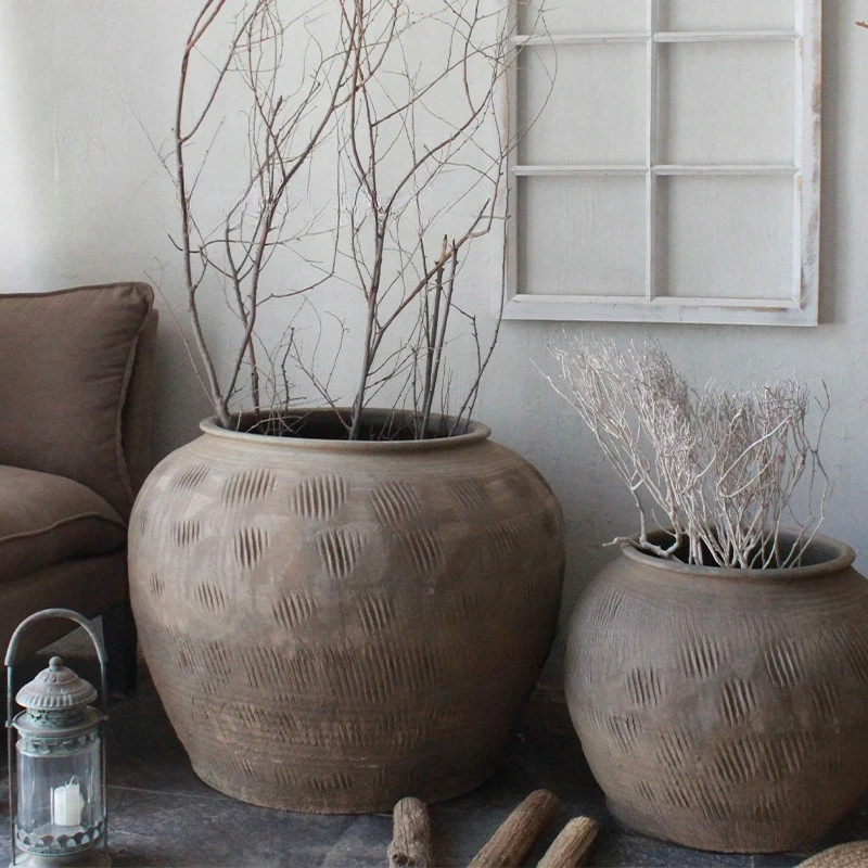 Soil pottery flower bed, bed, soil jar, fat flower pot, coarse pottery tile tank, mud jar, soil jar, retro large pottery