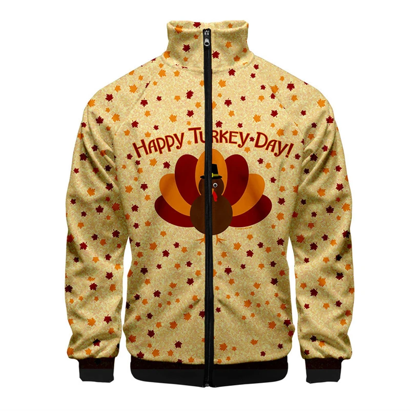 

Latest Hot Sale Thanksgiving 3D Printing Casual Holiday Zip Up JacketThanksgiving Animal Turkey Design Men's Short-Sleeved Coats