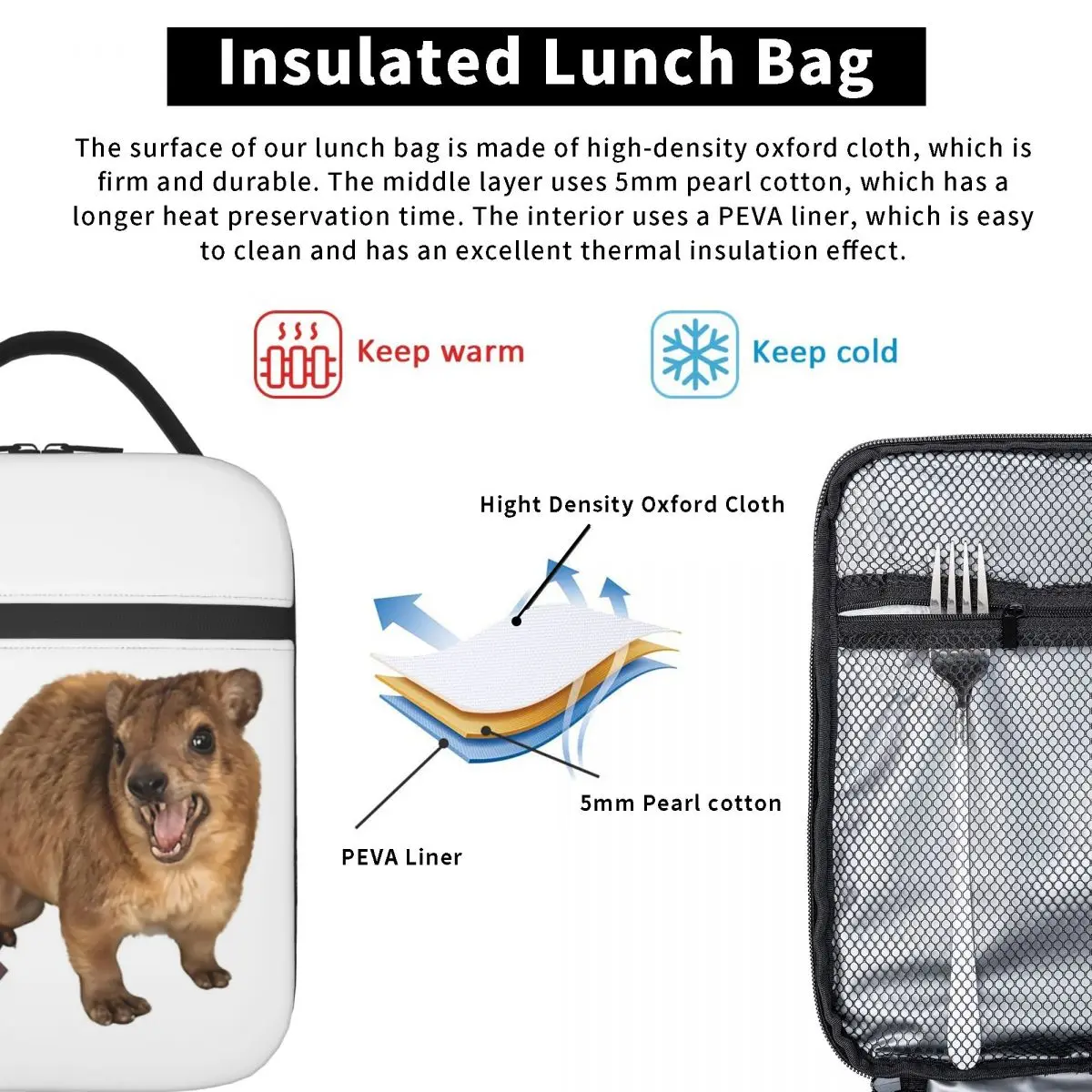 Awawa Angry Screaming Rock Hyrax Meme Insulated Lunch Bag for Women Kids Leakproof Food Boxes Thermal Lunch Box Tote