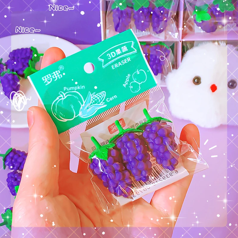 Kawaii Stationery items Aesthetic stationery supplies back to school acsesories grape funny Eraser drawing rubber school stuff