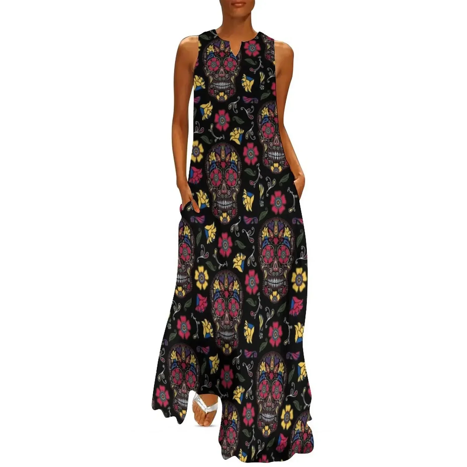 

Day of the Dead Sugar Skull Dark Long Dress women dresses dresses for women 2025 luxury designer party Beachwear Dress