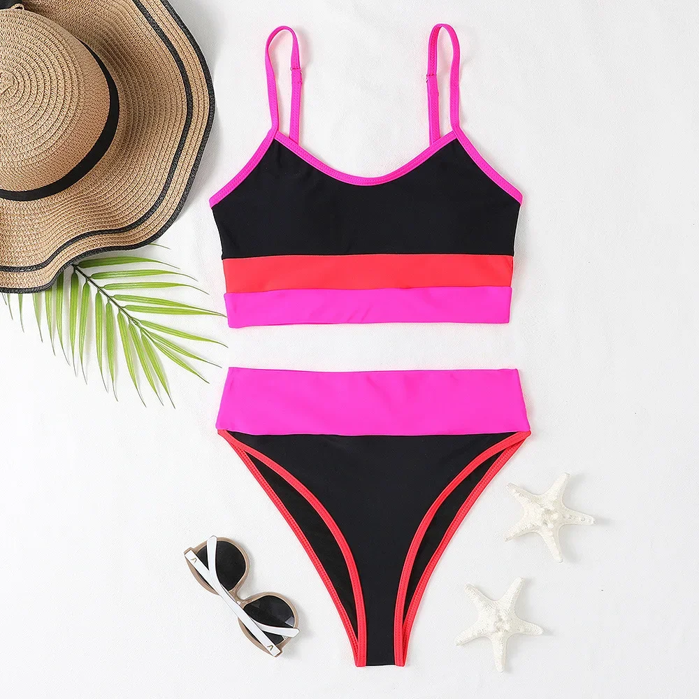 

Black Pink High Waist Bikini 2024 Women Sexy Thong Two Piece Swimsuit Push Up Swimwear Female Bathing Suit Swim Summer Beachwear