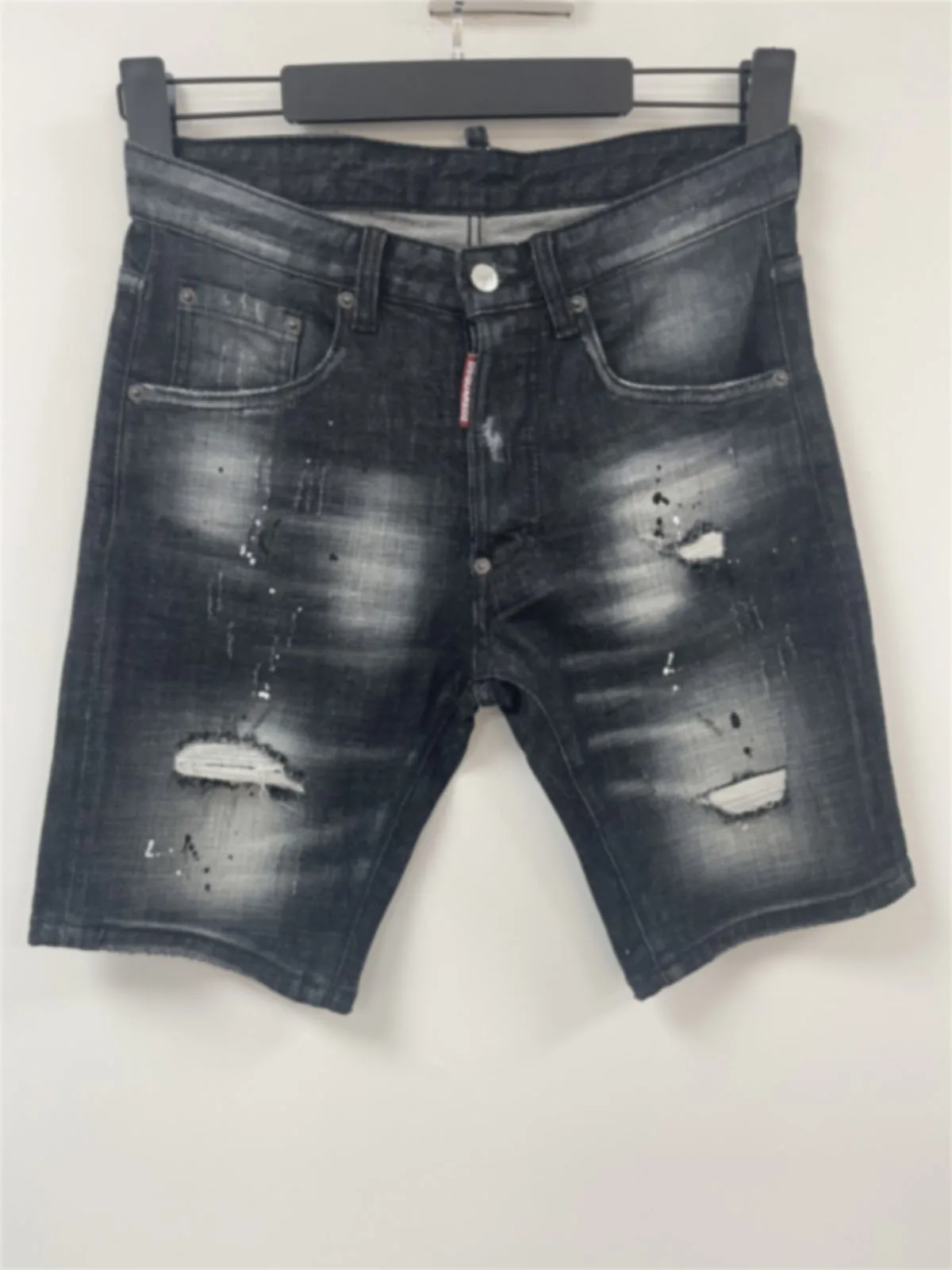 

2024 summer new denim shorts men's D2 jeans washed dark, worn, slightly elastic embroidery small foot casual patch