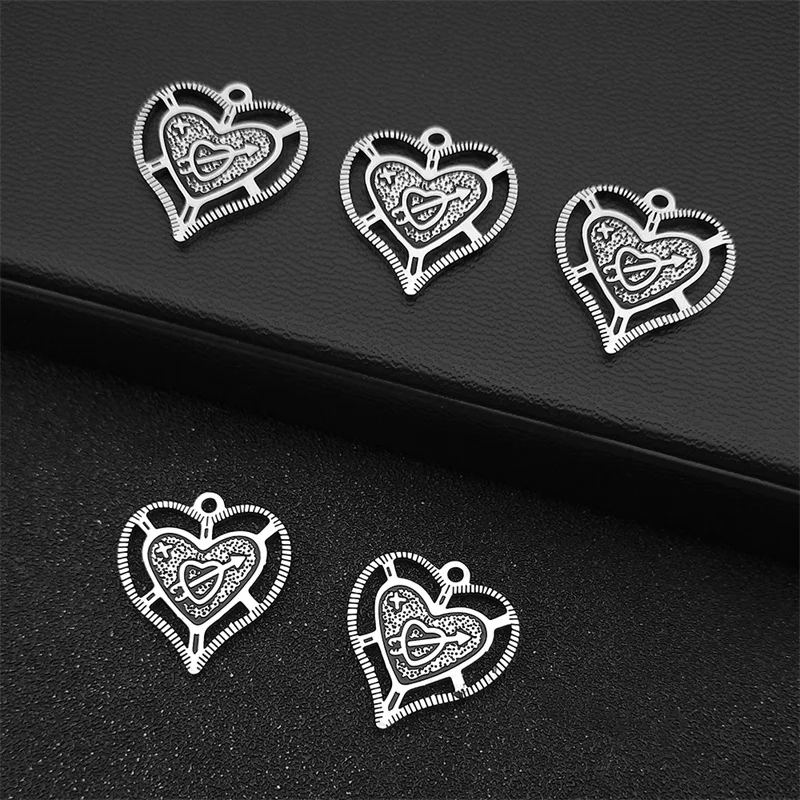 5PCS Heart Love Arrow Cross DIY Handmade Charms Necklace Bracelet Stainless Steel Silver Color Making Jewelry Accessories1831-2