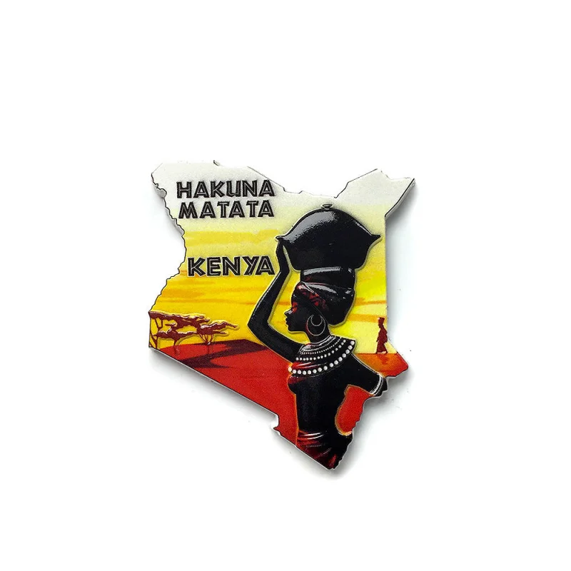 Kenya Safari Sunset & Traditional Woman 3D Resin Fridge Magnet - Decorative Imanes Nevera for Room Decoration