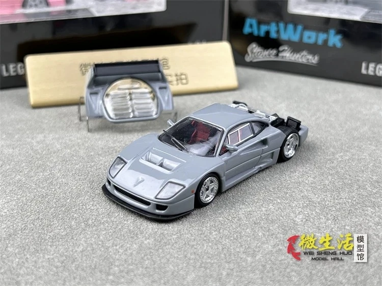 Newly Stocks Stance hunters 1:64 F40 LM Detachable tail wing Pink and Grey Color In 2024