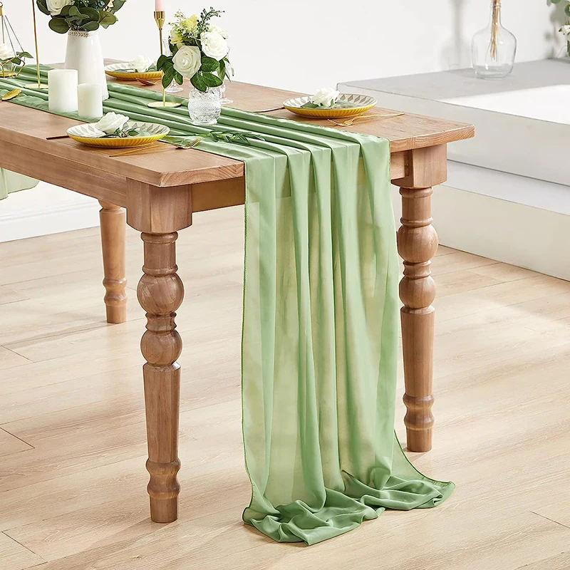 

Sage Green Chiffon Table Runner Wedding Decoration Baby Shower Birthday Parties Christmas Halloween Thanksgiving Events Supplies