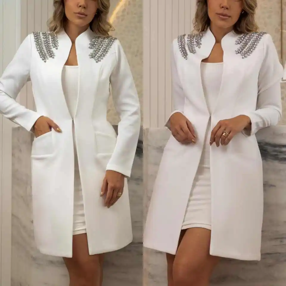 Glamorous Diamond Women Suits 1 Pieces Set Luxury Applique Notched Lapel Jacket Wide Legs Pants Custom Made Formal Dresses