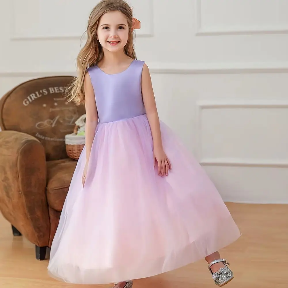 HETISO Gradient Purple Fairy Tulle Dress for Girls Elegant Children's Party Wedding Pageant Evening Prom Gown Ages 8-10 Years