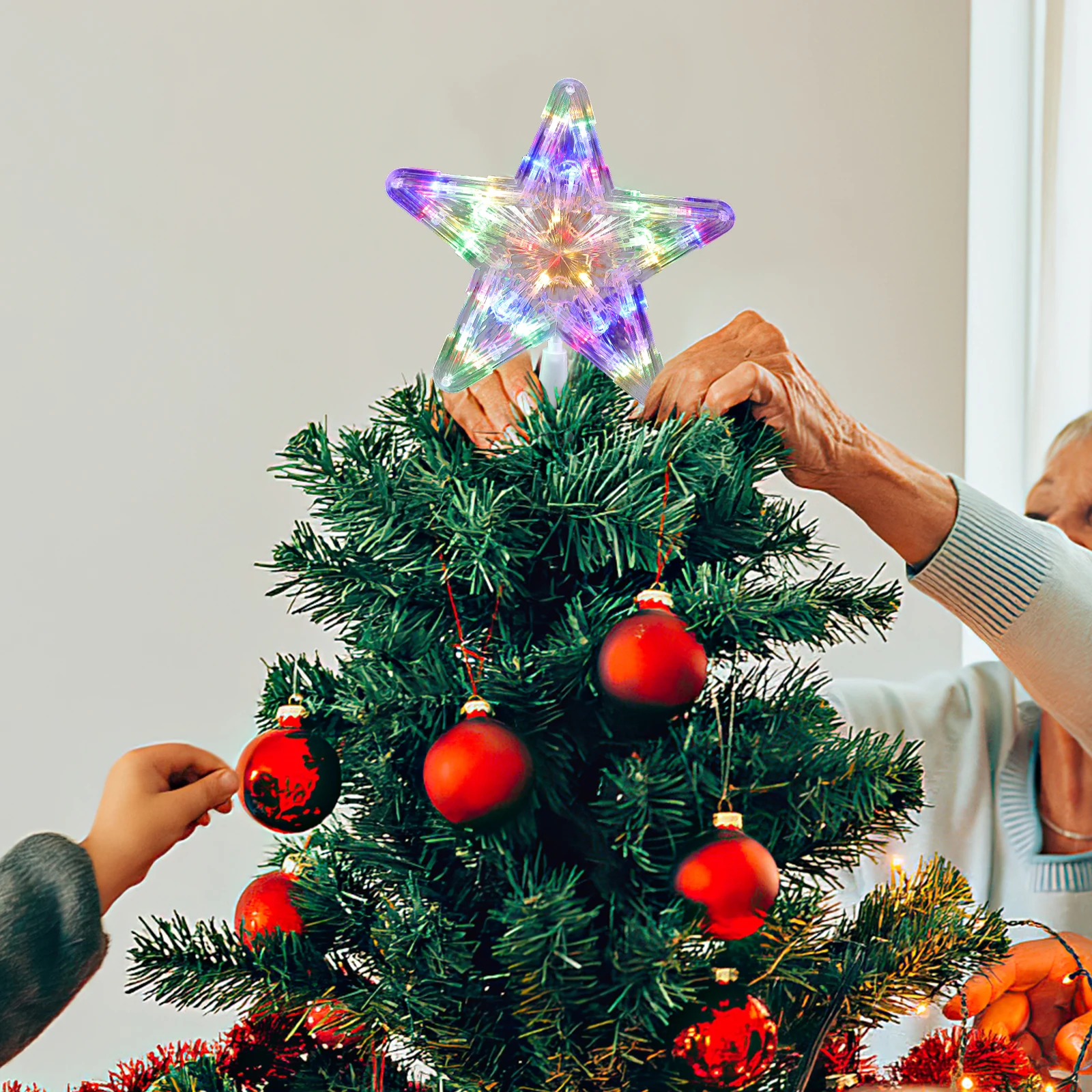 

2 pcs 30 Led Christmas Tree Star Light Lighted Treetop Classic Star Shape Decoration For Christmas Tree Colorful Glow