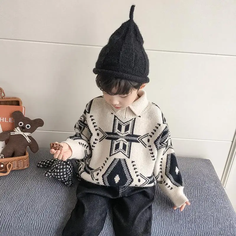 Sweater pullover anak laki-laki, sweater anak laki-laki, sweater kerah lapel, mode hangat baru, musim dingin, untuk bayi 90-2025 cm, 150