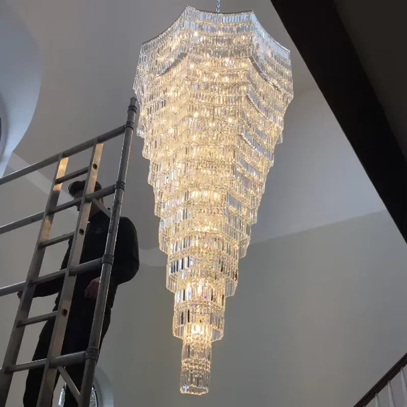 Grand Luxury Modern Crystal Chandelier Nordic Chrome Ceiling Light for Hotel Lobby Stairwell Decoration