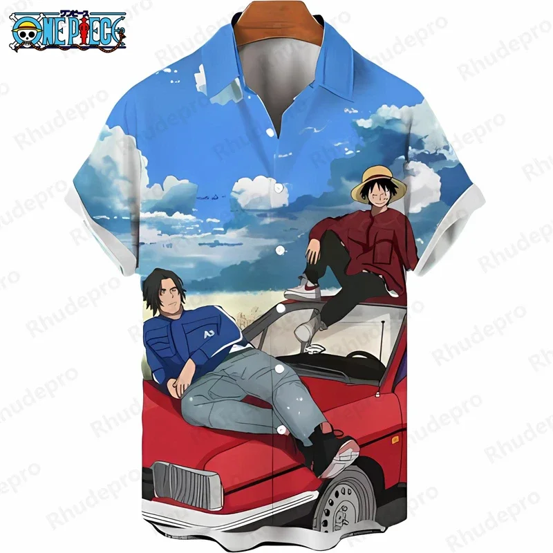 Men's Casual One Piece Hawaiian Shirt Summer Anime Kids Short Sleeve Fashion Tropical Print Beach Vacation Shirt Tops