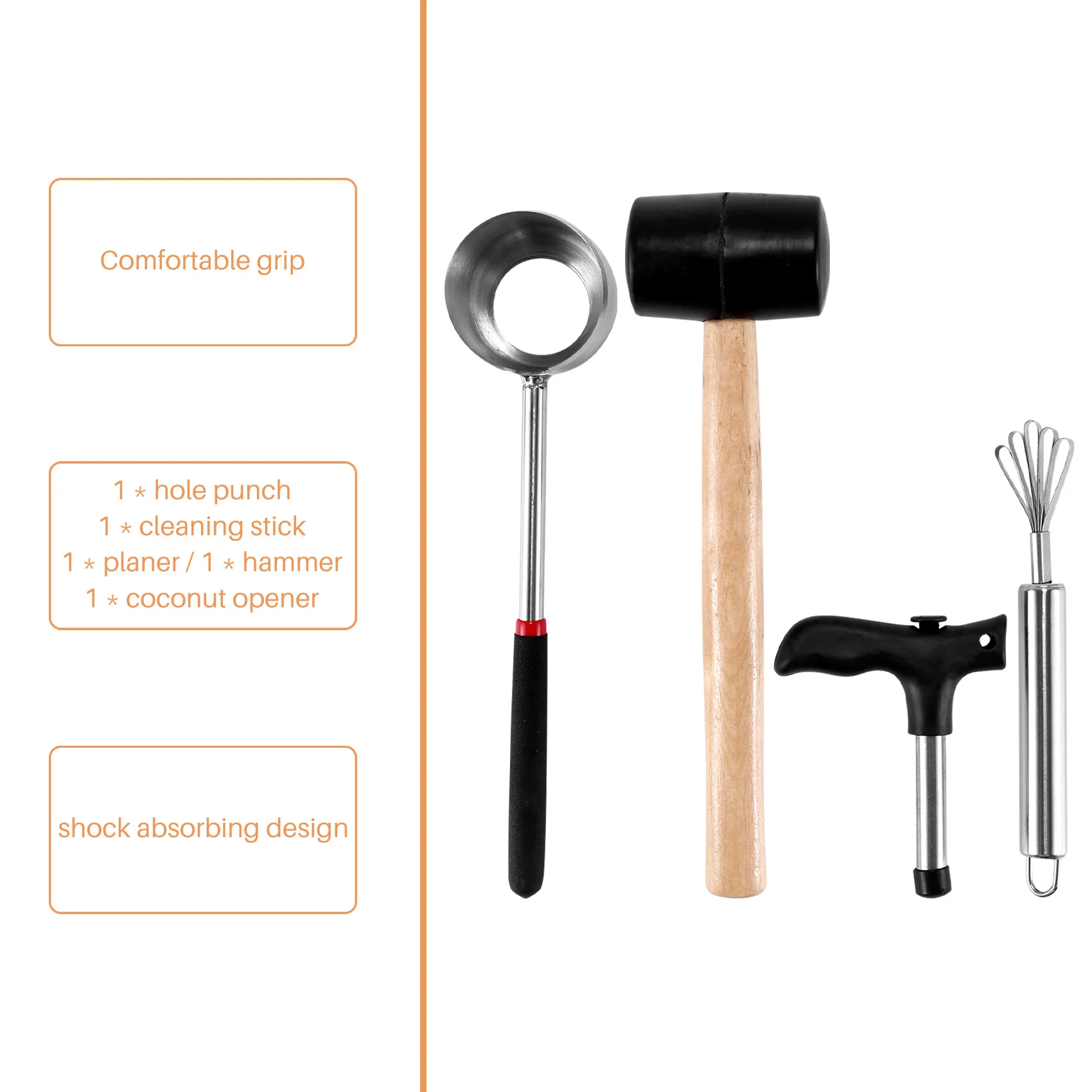 ELEG-5Pack conjunto de ferramentas abridor de coco para jovens kit abridor de coco de aço inoxidável kit abridor de coco jack