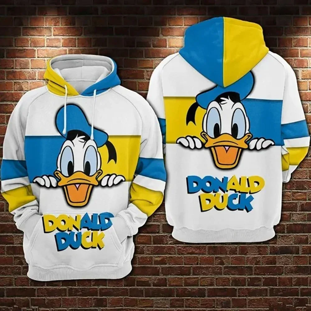 Disney Autumn Winter Kids Donald Duck Hoodie Cartoon Print Pullover Casual Hooded Clothing Boys Girls Fashion Coat With Hat