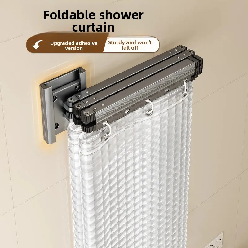 Foldable Shower Curtain No Drill Waterproof Wet Dry Separator Bathroom Divider Privacy Light Blocking Screen Daily Useful Kits