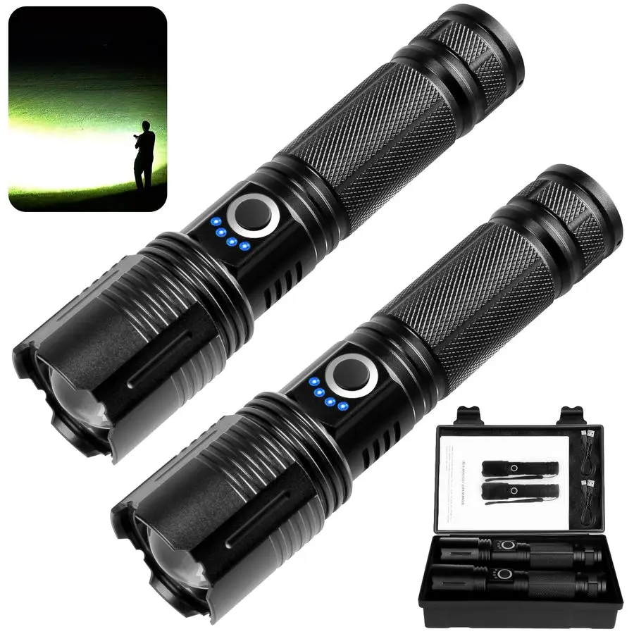 

TRY 2 Pack Rechargeable Flashlights 90000 High Lumens, Super Bright Rechargeable Flashlights for Home, High Powered Flash Light