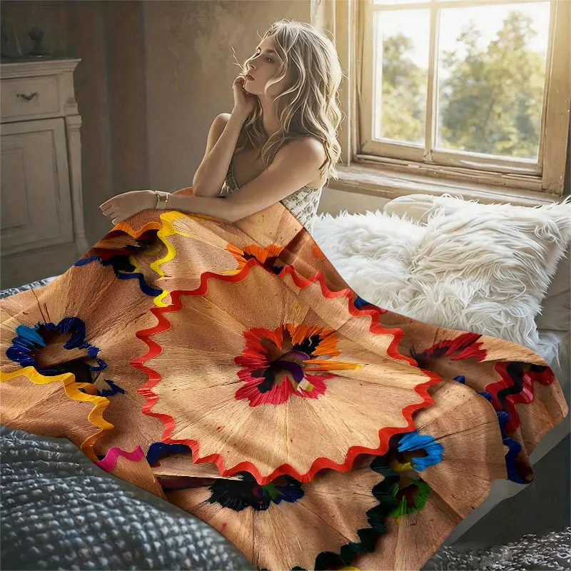 Pencil Shaving Texture Flannel Blanket Warm Soft Halloween Christmas Decorative Couch Warm Cozy All-Season Gift