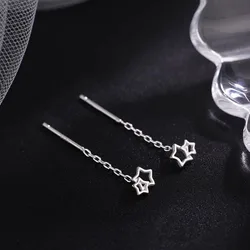 VENTFILLE 925 Sterling Silver Star Drop Earring for Women Girl Tassels Hollowing Out Versatile Jewelry Gift Dropshipping