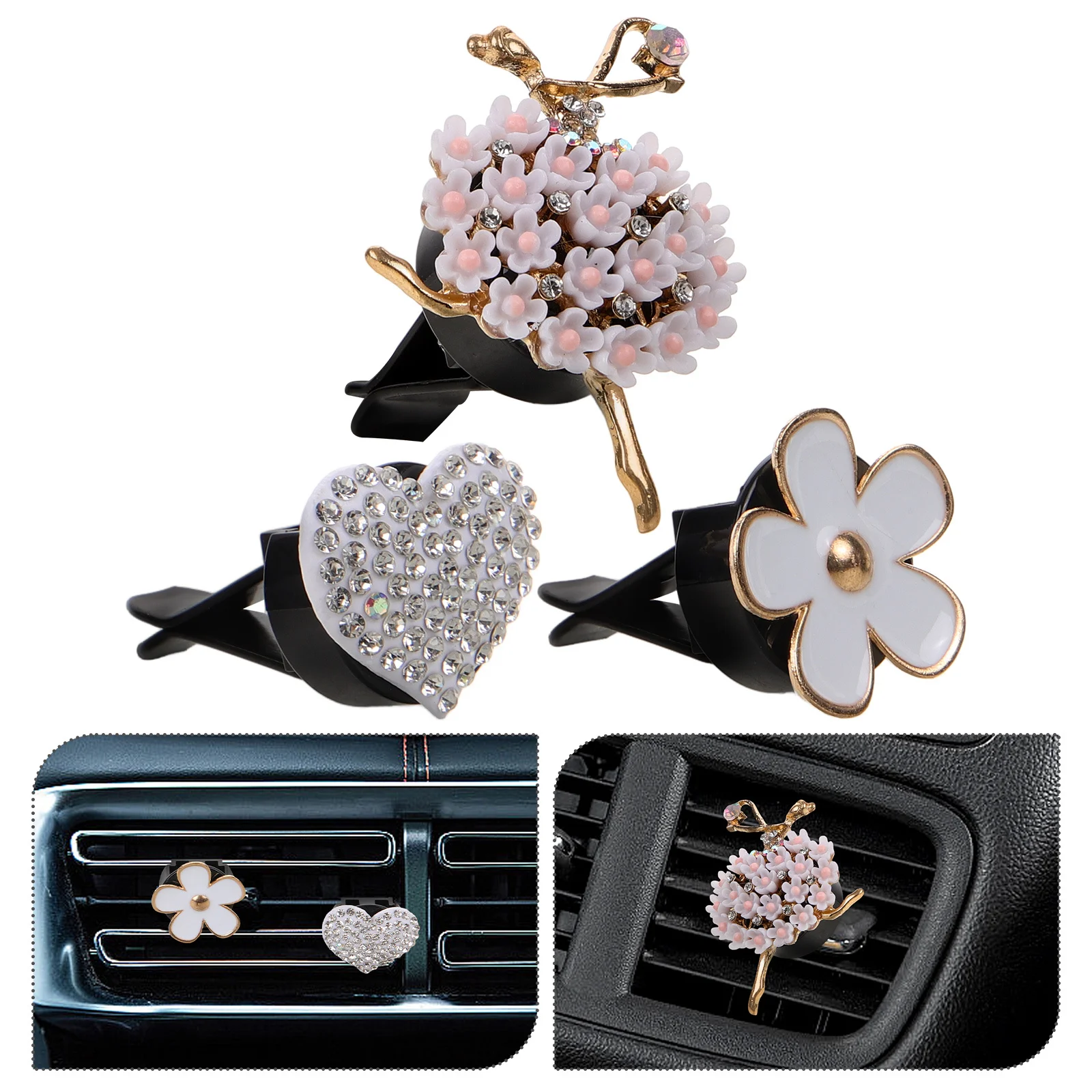 

3pcs Rhinestone Flower Vent Diffuser Clip Air Freshener For Car Outlet Aroma Ornament Auto Interior Decor Car Vent Clip