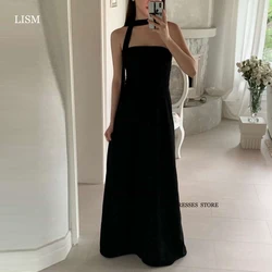 LISM Simple A Line Black Korea Evening Dresses Wedding Photo shoot Floor Length Prom Gowns Party Formal Occasion Dress