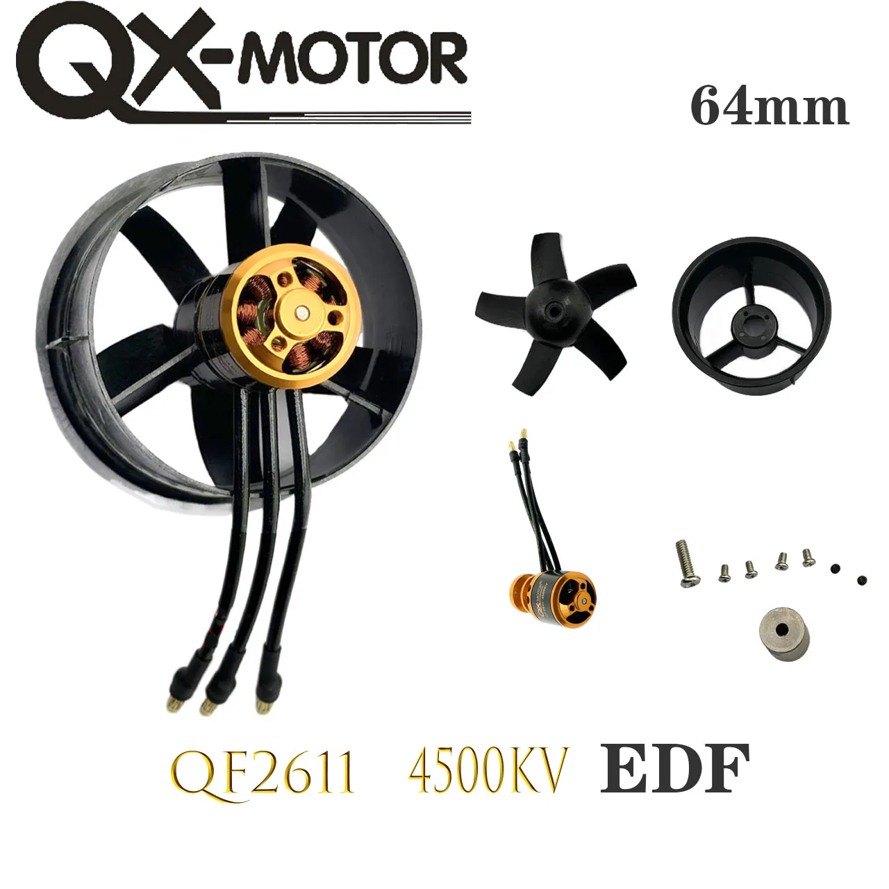 QX-MOTOR 64mm 5-łopatkowy wentylator kanałowy EDF QF2611(2011) 4500KV Bezszczotkowy silnik z 30A ESC do zdalnie sterowanego samolotu RC Części